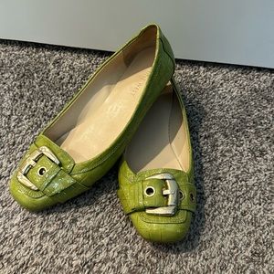 Nine West Green and Silver Flats with Square Buckle